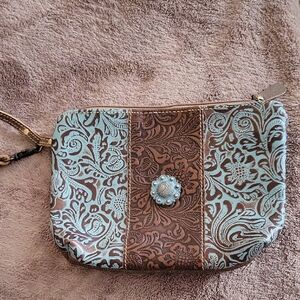 Myra Bag Elegant Brown and Blue Clutch